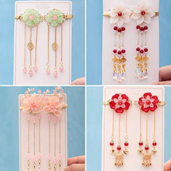 Vintage Chinese Style Hanfu Hairclip Flower Leaf Tassel Hairpin