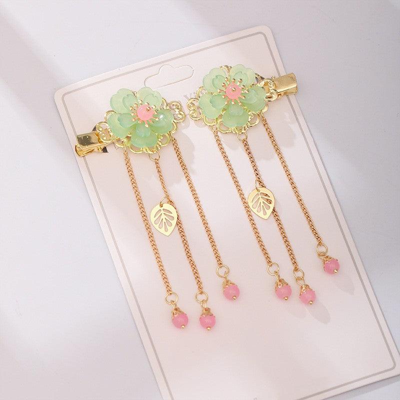 Vintage Chinese Style Hanfu Hairclip Flower Leaf Tassel Hairpin