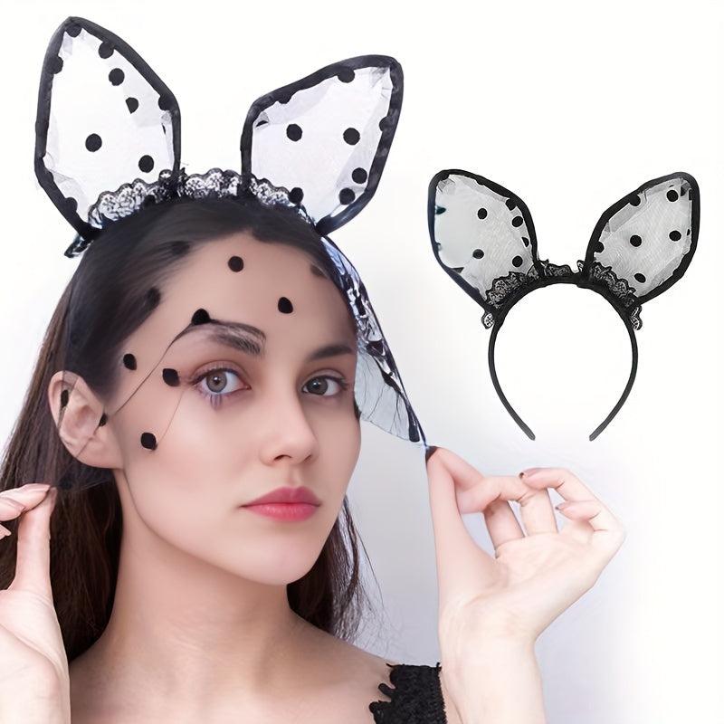 Bunny Ears Lace Headband Veil Hair Band Women Halloween Hair Accessories