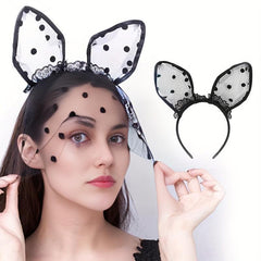 Bunny Ears Lace Headband Veil Hair Band Women Halloween Hair Accessories