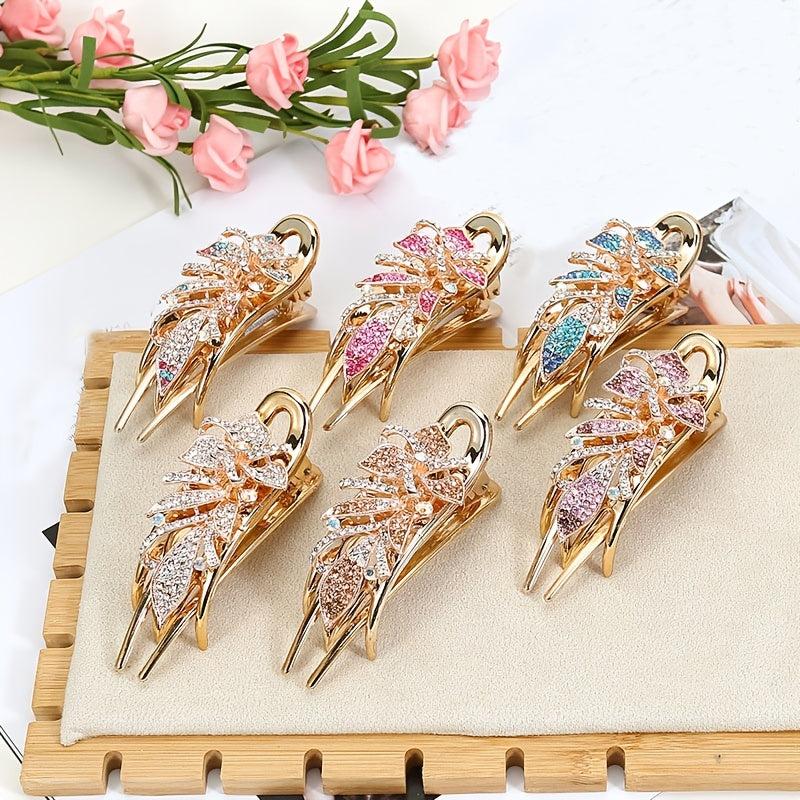 Flower Hair Clips Rhinestone Inlaid Hair Claw