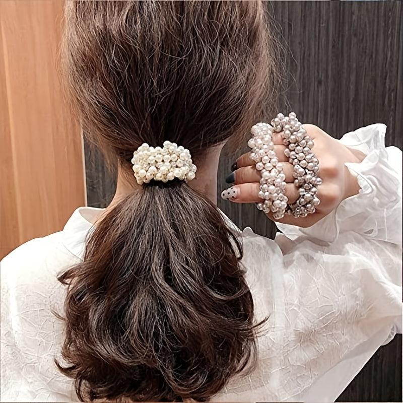 5 PCS Faux Pearl Hair Tie Ponytail Hair Rope Head Jewelry Hair Accessories