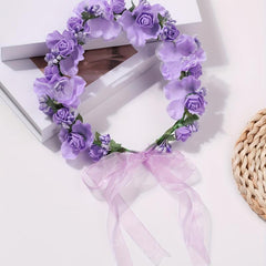 Purple Wreath Flower Tiara Adjustable Headband Wedding Party Hair Band