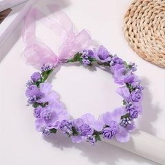 Purple Wreath Flower Tiara Adjustable Headband Wedding Party Hair Band