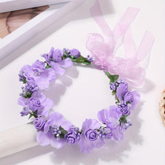 Purple Wreath Flower Tiara Adjustable Headband Wedding Party Hair Band