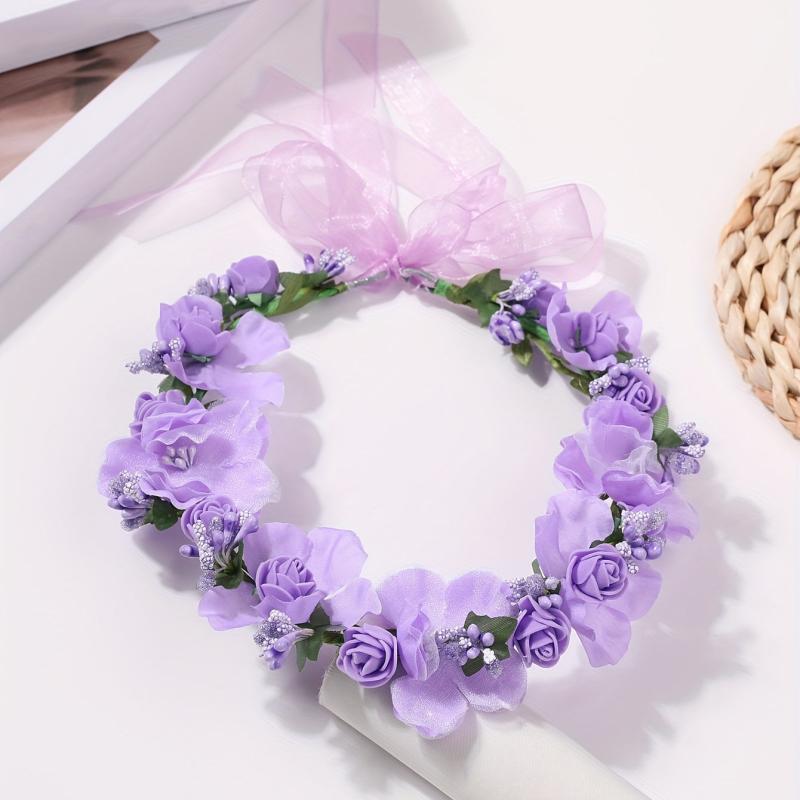 Purple Wreath Flower Tiara Adjustable Headband Wedding Party Hair Band