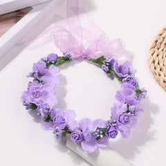 Purple Wreath Flower Tiara Adjustable Headband Wedding Party Hair Band