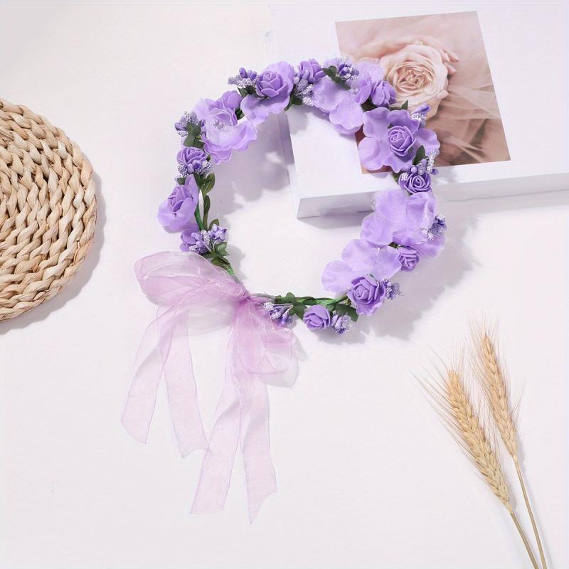 Purple Wreath Flower Tiara Adjustable Headband Wedding Party Hair Band