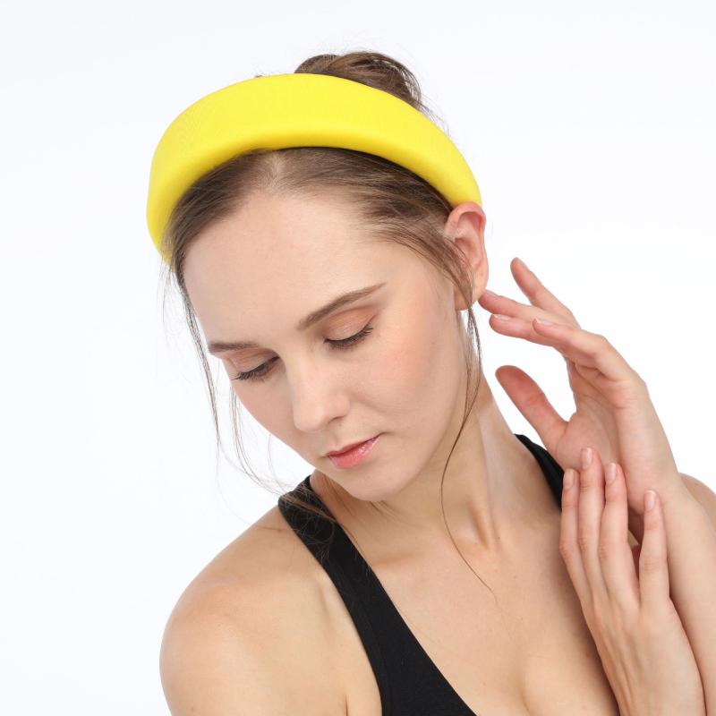 Solid Padded Headband Fabric Puffy Sponge Thick Wide Hairband Vintage Hair
