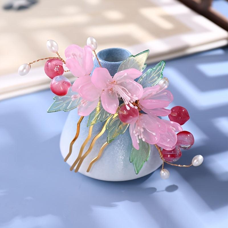 Vintage Chinese Style Hair Comb Flower Leaf Hairpin