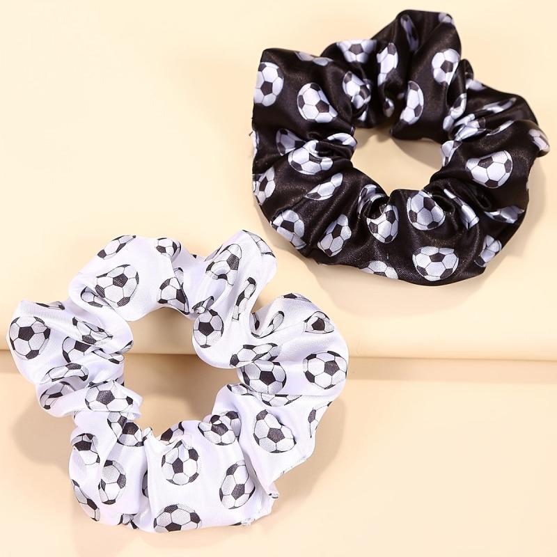 2pcs Soccer Charm Scrunchie Silk Hair Tie Ponytail Holder