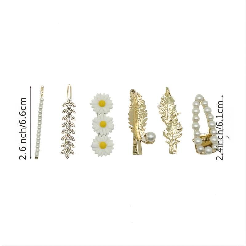 Daisy Flowers Faux Pearl Hair Clip Pin Rhinestone Metal Hair Accessories
