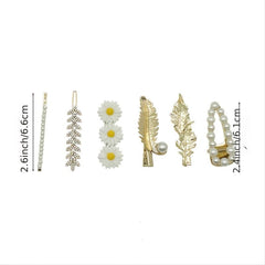 Daisy Flowers Faux Pearl Hair Clip Pin Rhinestone Metal Hair Accessories