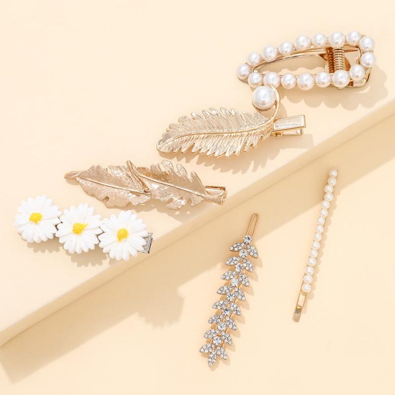Daisy Flowers Faux Pearl Hair Clip Pin Rhinestone Metal Hair Accessories