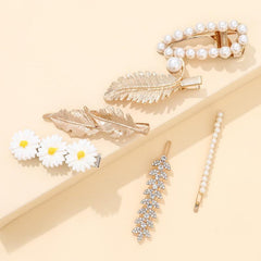 Daisy Flowers Faux Pearl Hair Clip Pin Rhinestone Metal Hair Accessories