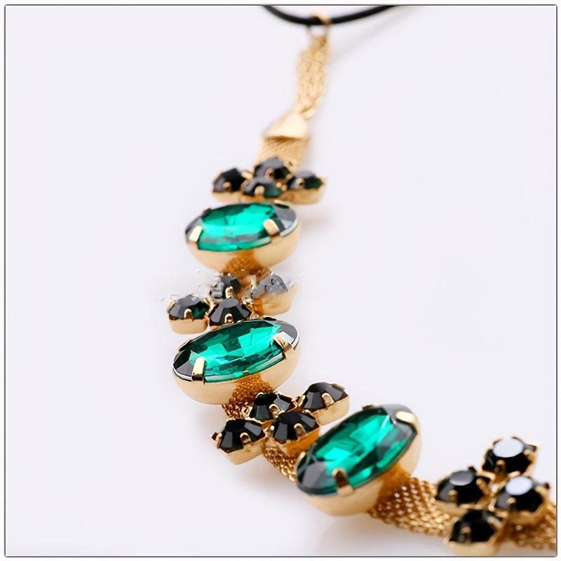 Emerald Hair Accessory Court Style Golden Chain Green Crystal Headband