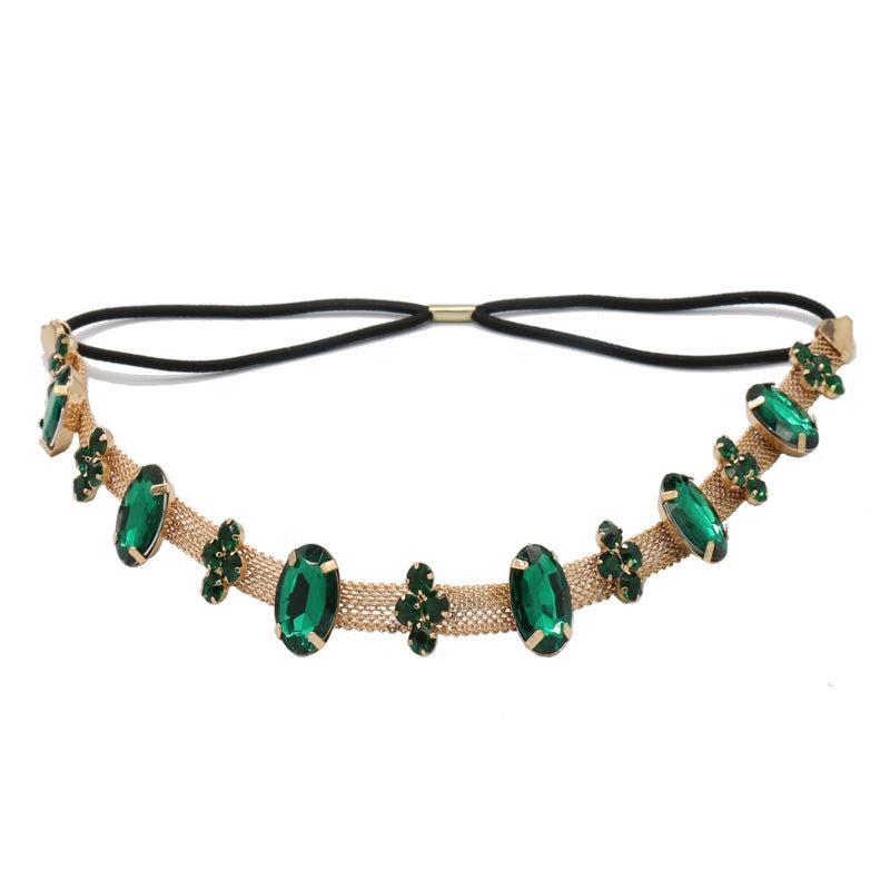 Emerald Hair Accessory Court Style Golden Chain Green Crystal Headband