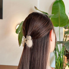 Pom Pom Rhinestone Cherry Hair Claw Clip Small Non Slip Strong Hold Grip