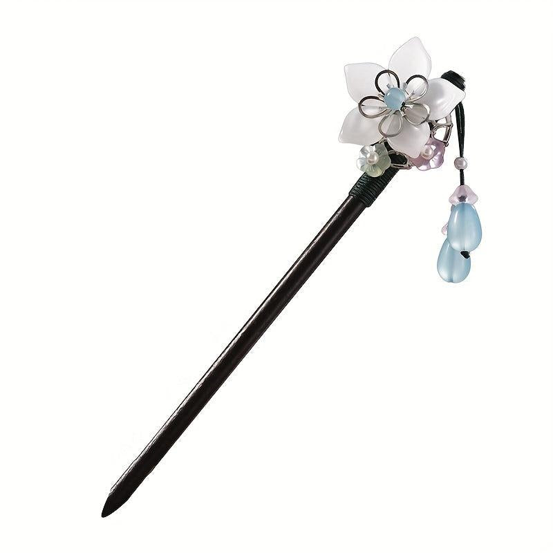 Wooden Flower Hairpin with Pendant Hair Stick Chinese Style Costume Accessory