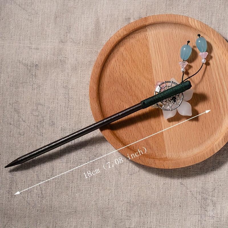 Wooden Flower Hairpin with Pendant Hair Stick Chinese Style Costume Accessory