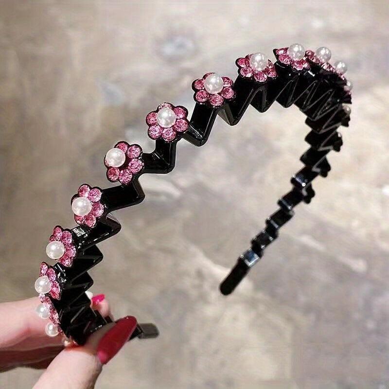 Rhinestone Flower Wavy Hair Band Metal Headband Colorful Headdress