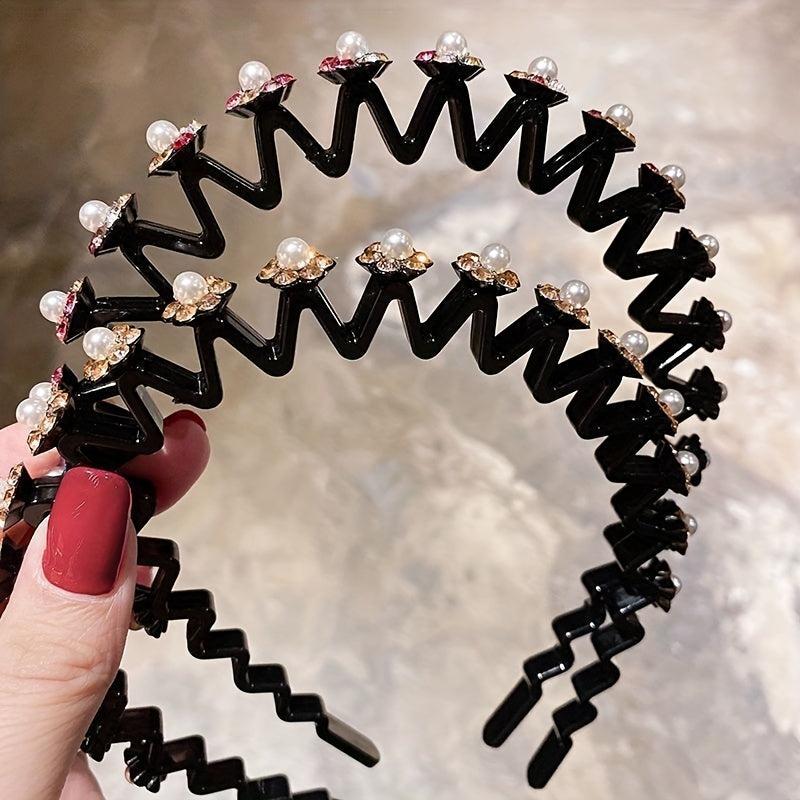 Rhinestone Flower Wavy Hair Band Metal Headband Colorful Headdress