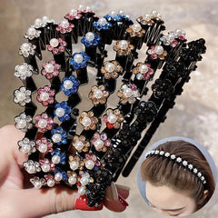 Rhinestone Flower Wavy Hair Band Metal Headband Colorful Headdress