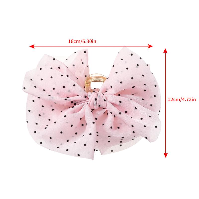 Polka Dot Bow Hair Claw Large Mesh Banana Clip Clear Frame Headwear
