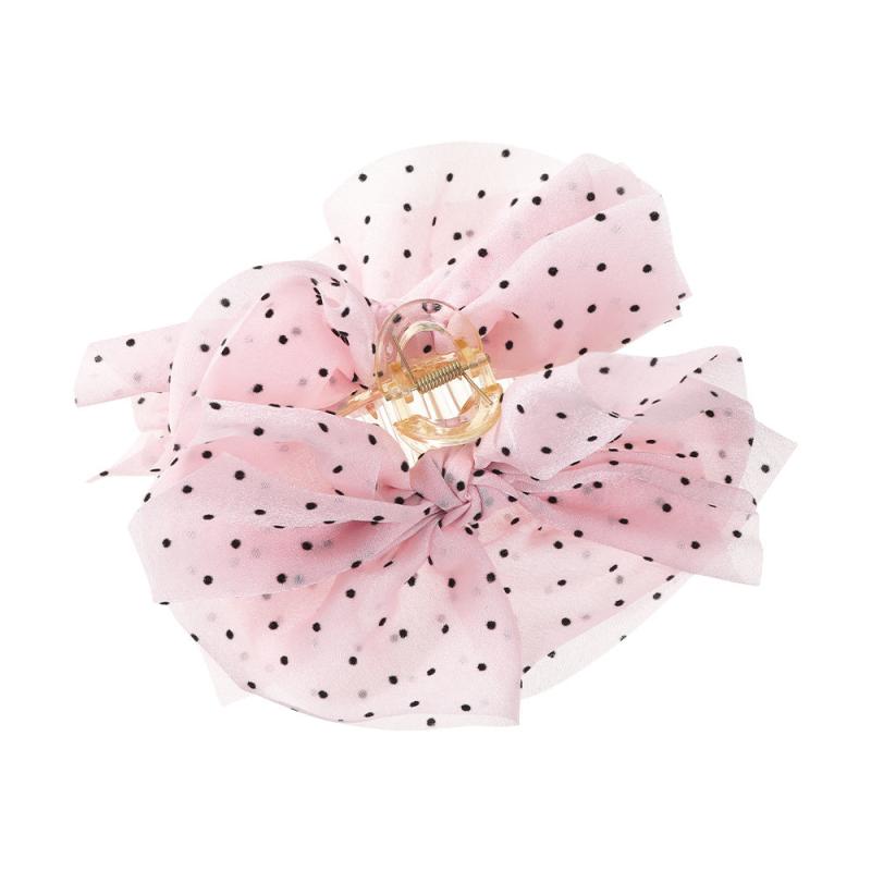 Polka Dot Bow Hair Claw Large Mesh Banana Clip Clear Frame Headwear