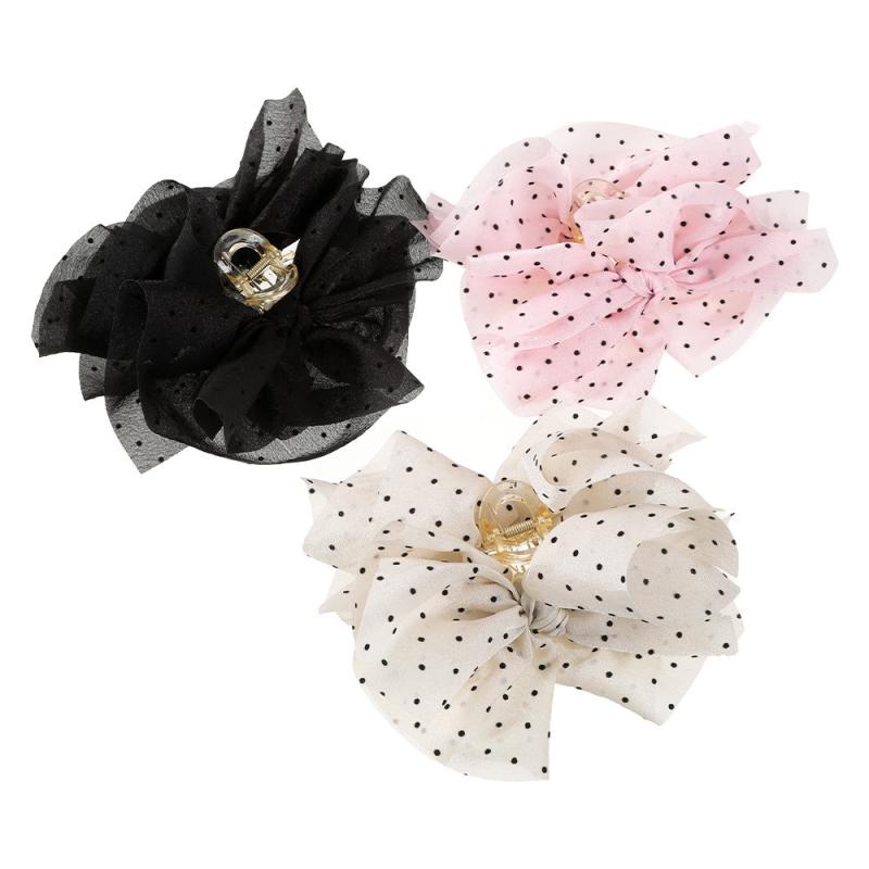 Polka Dot Bow Hair Claw Large Mesh Banana Clip Clear Frame Headwear