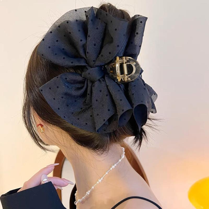 Polka Dot Bow Hair Claw Large Mesh Banana Clip Clear Frame Headwear