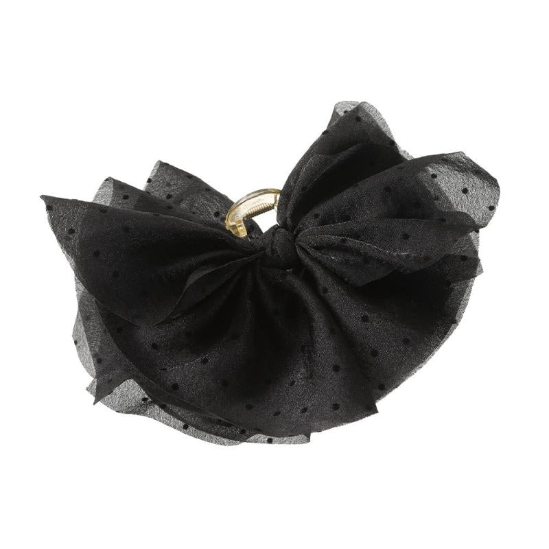 Polka Dot Bow Hair Claw Large Mesh Banana Clip Clear Frame Headwear