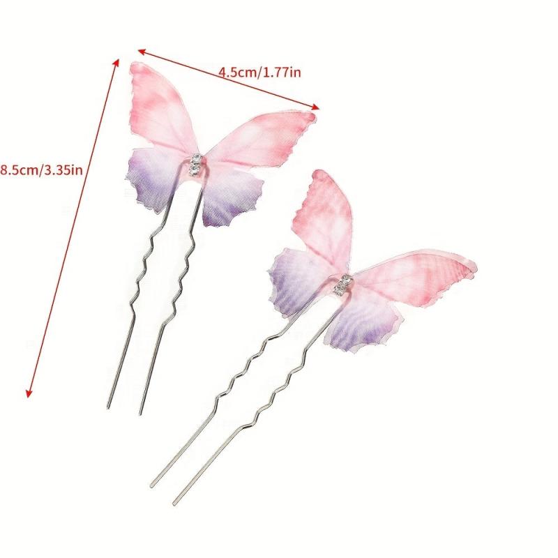 Colorful Butterfly Hairpin Ponytail Holder Bun Headwear for Women