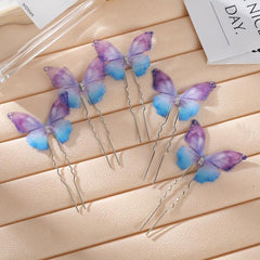 Colorful Butterfly Hairpin Ponytail Holder Bun Headwear for Women