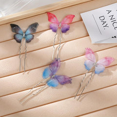 Colorful Butterfly Hairpin Ponytail Holder Bun Headwear for Women