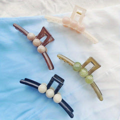 4pcs Resin Hair Claw Gradient Beads Decor Ponytail Holder Hair Clip