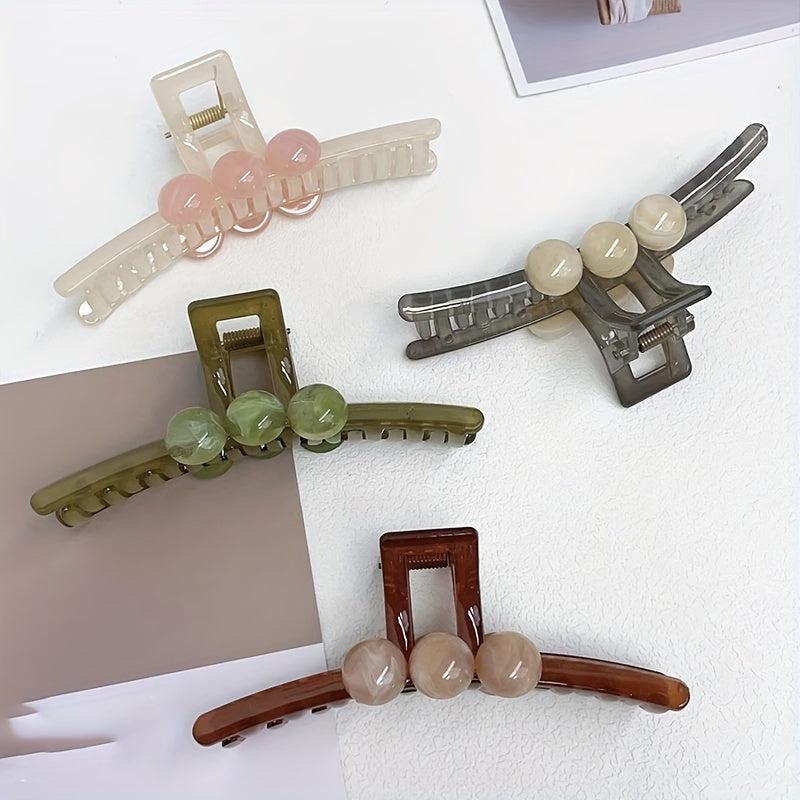 4pcs Resin Hair Claw Gradient Beads Decor Ponytail Holder Hair Clip
