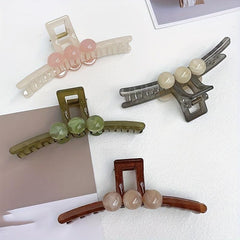 4pcs Resin Hair Claw Gradient Beads Decor Ponytail Holder Hair Clip