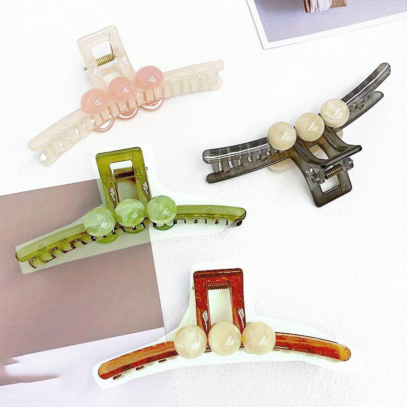 4pcs Resin Hair Claw Gradient Beads Decor Ponytail Holder Hair Clip