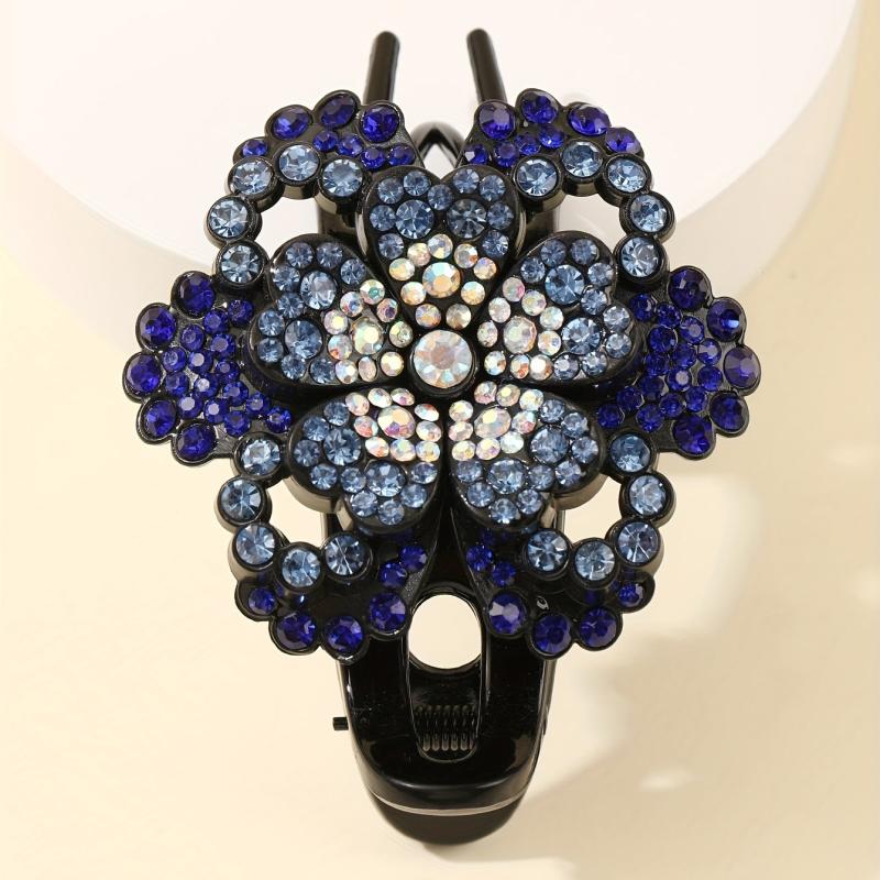 Rhinestone Flower Hair Claw Clip Sparkly Large Duck Billed Clip