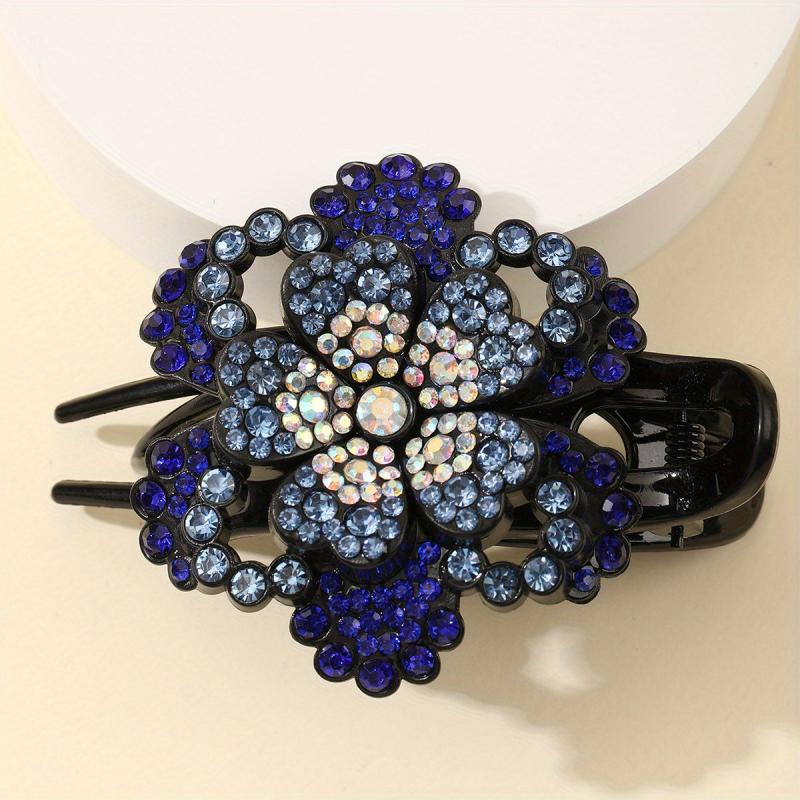 Rhinestone Flower Hair Claw Clip Sparkly Large Duck Billed Clip