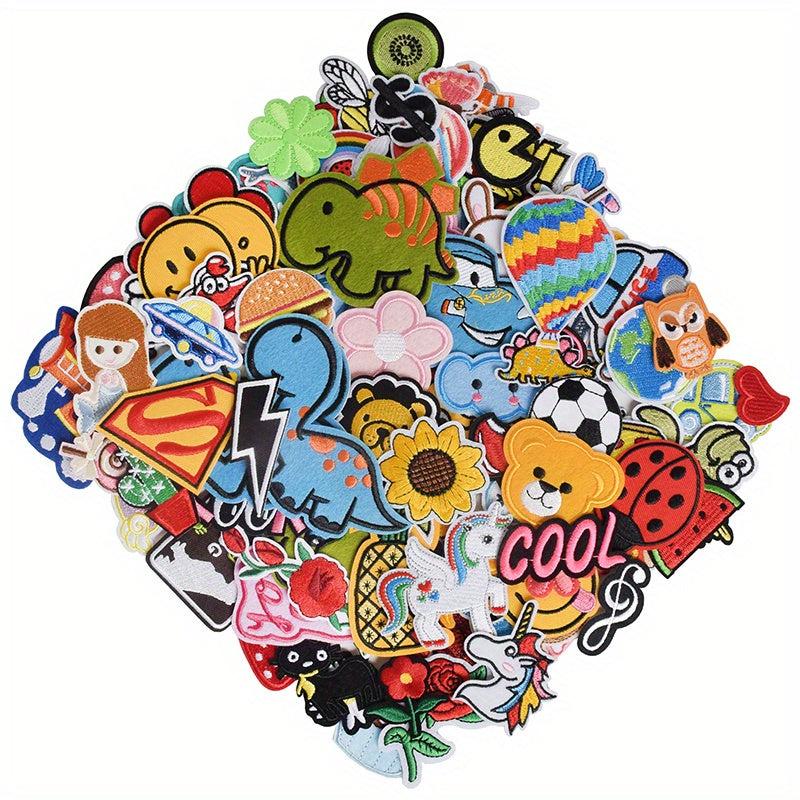 60pcs Cartoon Iron On Patches Embroidery Clothing DIY Accessories