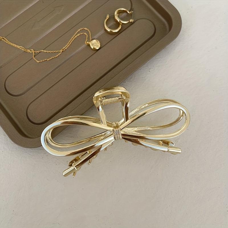 Golden Bowknot Hair Claw Clip Non Slip Strong Hold Grip Hair Jaw Clip