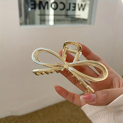 Golden Bowknot Hair Claw Clip Non Slip Strong Hold Grip Hair Jaw Clip