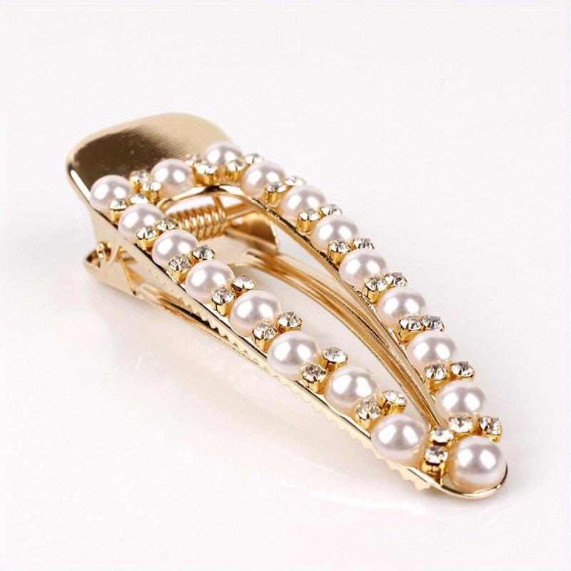 Faux Pearl Rhinestone Hair Clip Duck Billed Clip Head Jewelry Hair Accessories