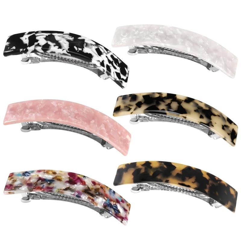 6 Barrettes Acetate Metal Spring Clip Thick Hair All Match Clip Women's