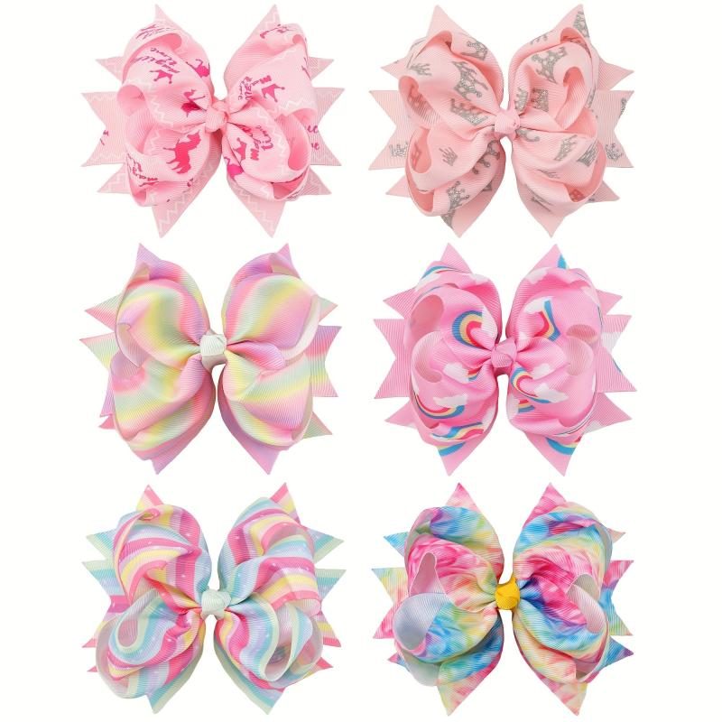 6pcs Rainbow Flower Hair Clip Set for Girls Kids