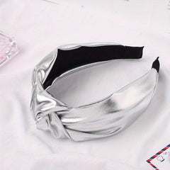 PU Leather Knotted Hair Band Wide Glitter Headband Punk Glossy Headdress