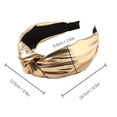 PU Leather Knotted Hair Band Wide Glitter Headband Punk Glossy Headdress