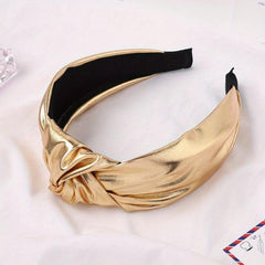 PU Leather Knotted Hair Band Wide Glitter Headband Punk Glossy Headdress